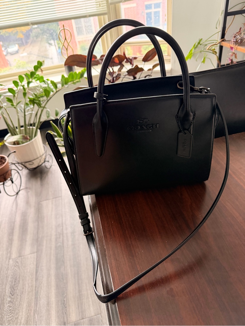 Coach Black Leather Satchel with Detachable Strap